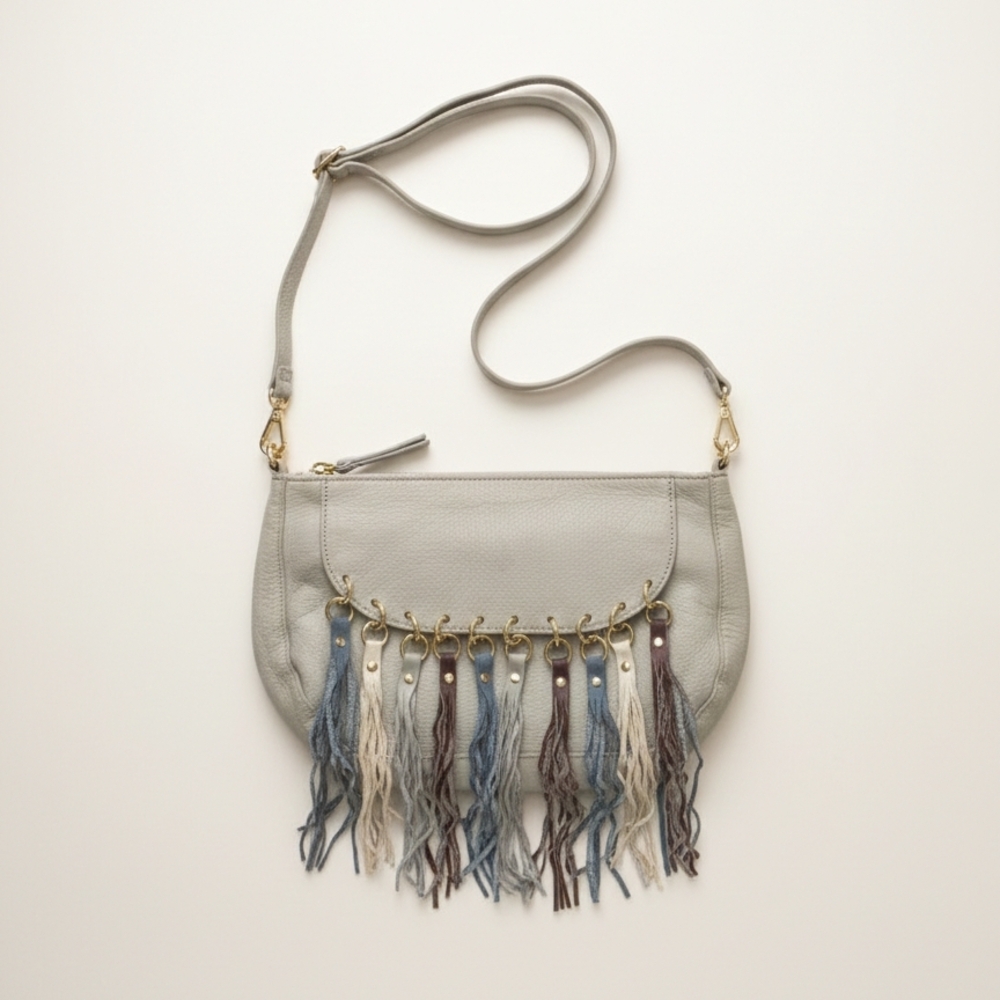 Margot Gray Crossbody Bag Multicolor Fringe